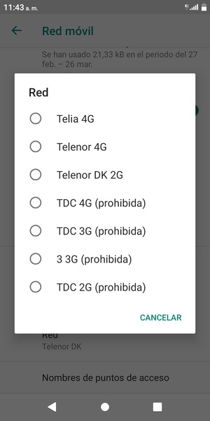Seleccione un operador de red de la lista
