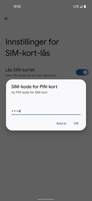 Skriv inn Ny PIN-kode for SIM-kort og velg OK