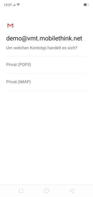 Wählen Sie Privat (POP3) oder Privat (IMAP)