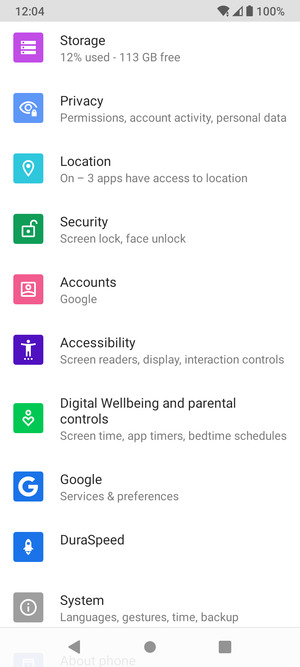 Scroll to and select Security