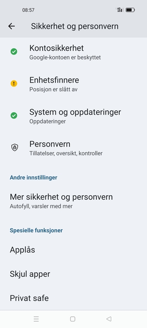 Bla til og velg Mer sikkerhet og personvern