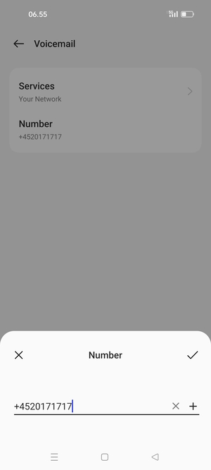 Enter the Voicemail number and select OK