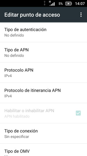 Desplácese hacia abajo e introduzca la información de Internet