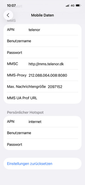 Scrollen Sie und wählen Sie Einstellungen zurücksetzen