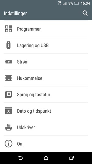 Scroll til og vælg Strøm