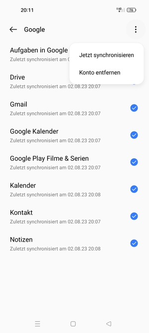 Wählen Sie Jetzt synchronisieren