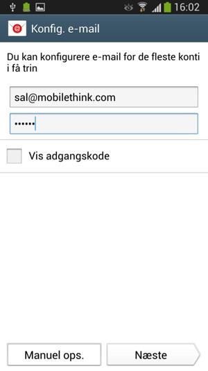 Indtast din e-mailadresse og adgangskode. Vælg Næste