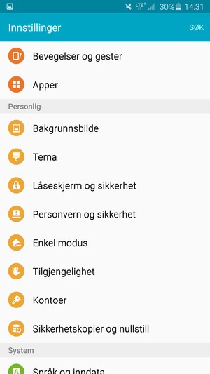 Bla til og velg Sikkerhet / Låseskjerm og sikkerhet