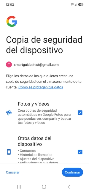 Seleccione la opciones deseada y seleccione Confirmar
