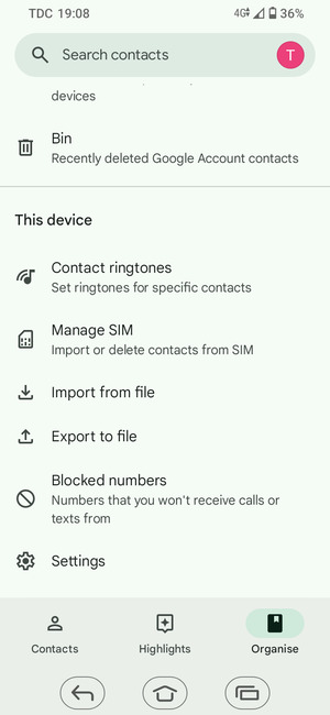 Scroll to and select Manage SIM