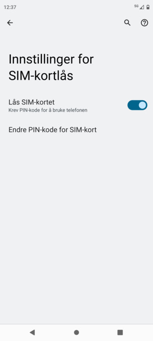Velg Endre PIN-kode for SIM-kort