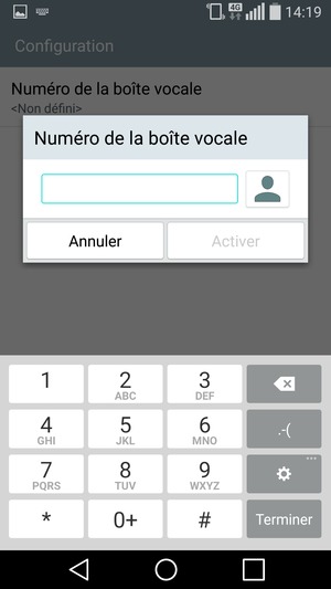 Saisissez le Numéro de la boîte vocale et sélectionnez Activer