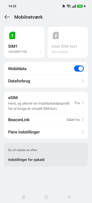 Vælg SIM1 eller SIM2