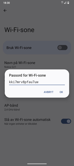 Skriv inn et Wi-Fi hotspot-passord på minst 8 tegn og velg OK
