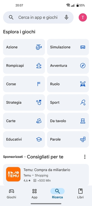 Seleziona la barra di ricerca