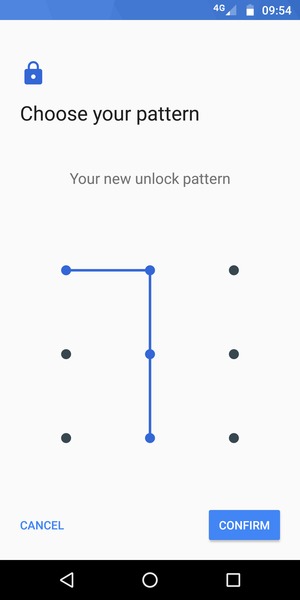 Draw the unlock pattern again and select CONFIRM