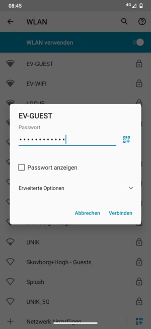Geben Sie das WLAN-Passwort ein und wählen Sie Verbinden