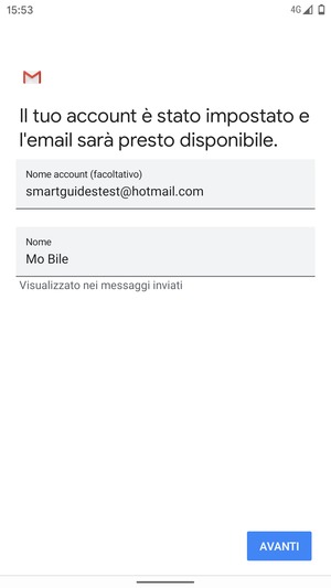 Scegli un nome per il tuo account e inserisci il tuo nome. Seleziona AVANTI