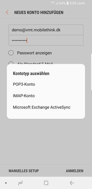Wählen Sie POP3-Konto oder IMAP-Konto
