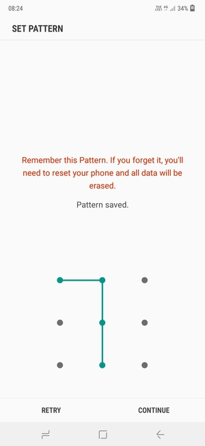 Draw an unlock pattern and select CONTINUE