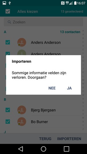 Selecteer JA
