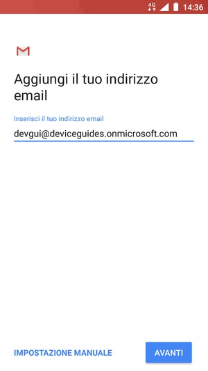 Inserisci il tuo indirizzo email e seleziona IMPOSTAZIONE MANUALE