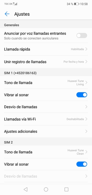 Desplácese a SIM 1 o SIM 2 y seleccione Ajustes adicionales