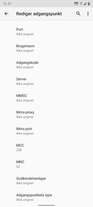 Scroll ned og indtast MMS-oplysninger