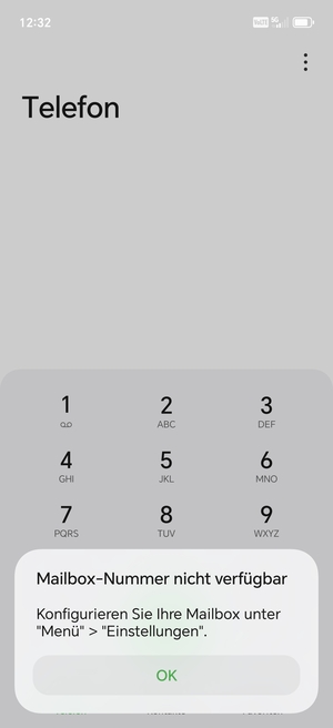 Falls Ihre Voicemail nicht eingerichtet ist, wählen Sie OK