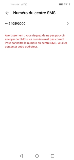 Sélectionnez Numéro de centre SMS