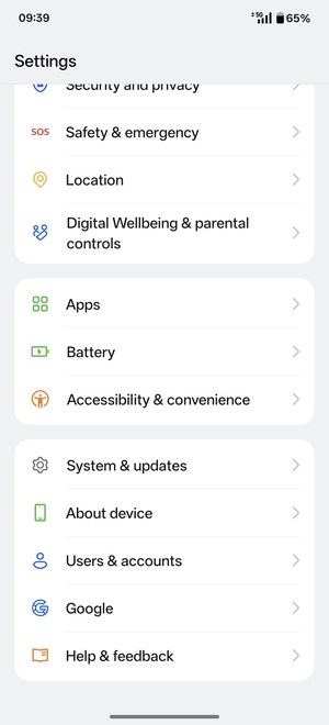 Scroll to and select System & updates