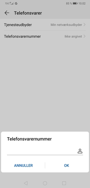 Indtast Telefonsvarernummer og vælg OK