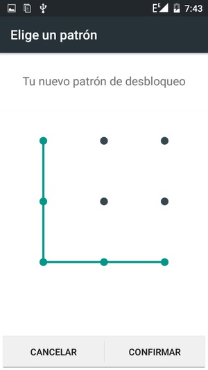 Dibuje de nuevo el patrón de desbloqueo y seleccione CONFIRMAR