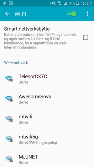 Velg det trådløse nettverket du vil koble til