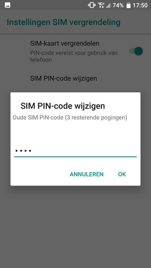 Voer uw Oude SIM PIN-code in en selecteer OK