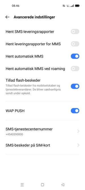 Vælg SMS-tjenestecenternummer