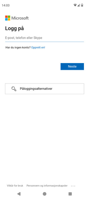 Skriv inn e-postadresse og velg Neste
