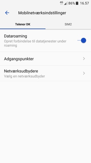 Slå Dataroaming til eller fra