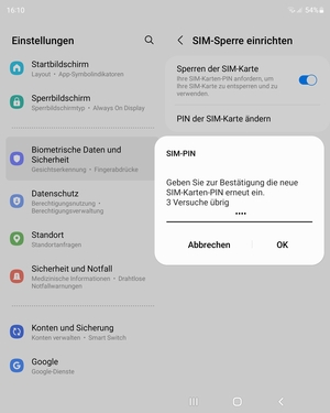 Bestätigen Sie Ihre neue PIN der SIM-Karte und wählen Sie OK