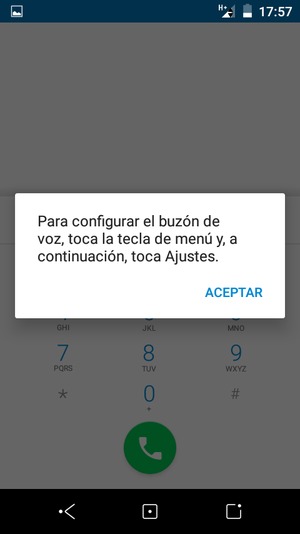 Si el correo de voz no está configurado, seleccione ACEPTAR