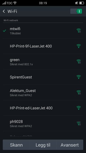 Du er nå koblet til Wi-Fi-nettverket