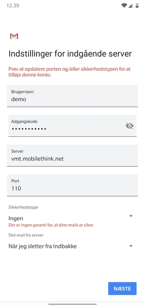 Vælg NÆSTE