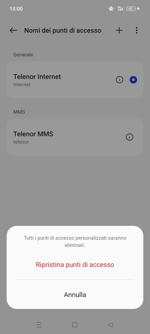 Seleziona Ripristina punti di accesso