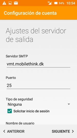 Introduzca la dirección de servidor saliente