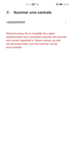 Selecteer Nummer sms-centrale
