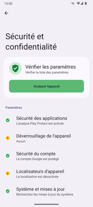 Sélectionnez Déverrouillage de l'appareil