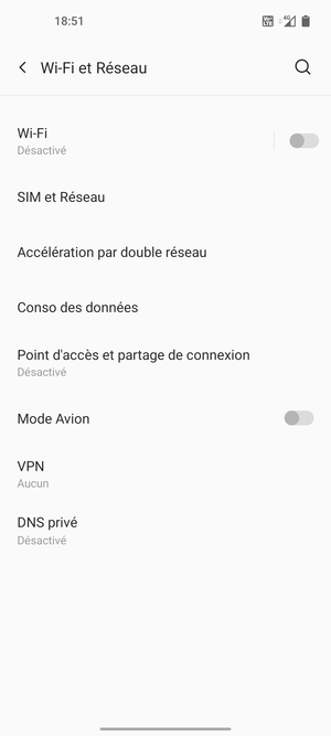 Sélectionnez SIM et Réseau