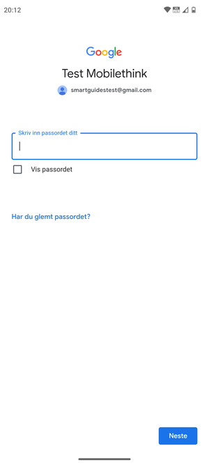 Skriv inn passord og velg Neste