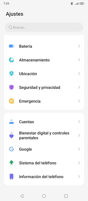 Desplácese y seleccione Sistema del teléfono