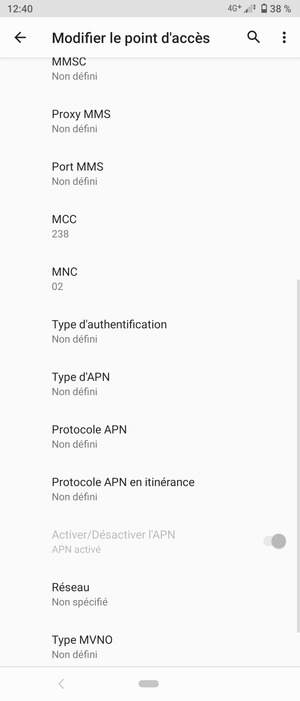 Faites défiler vers le bas et saisissez les informations Internet